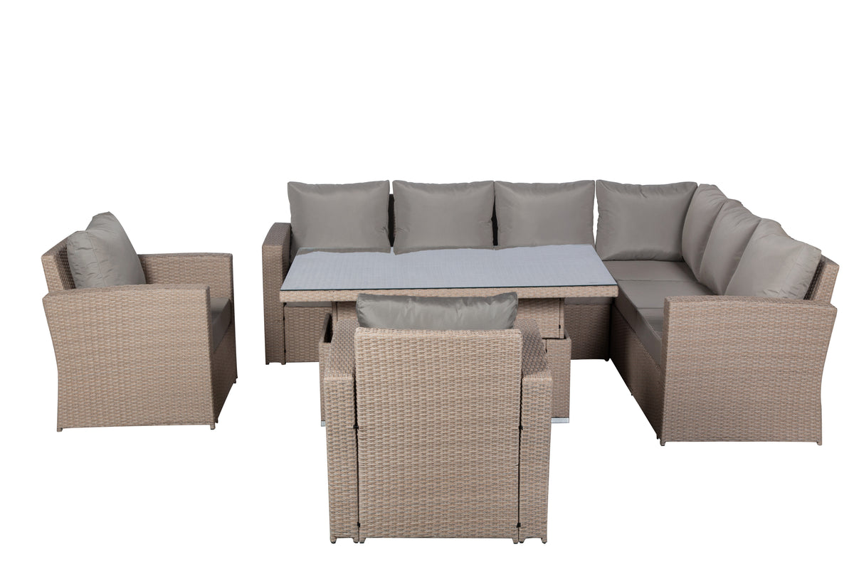 Zante Right Hand Rattan Corner Sofa Set with Adjustable Rising Table