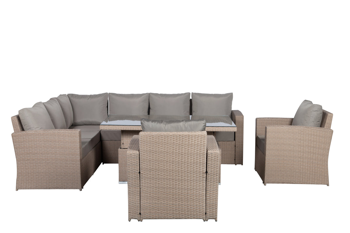 Zante Left Hand Rattan Corner Sofa Set with Adjustable Rising Table
