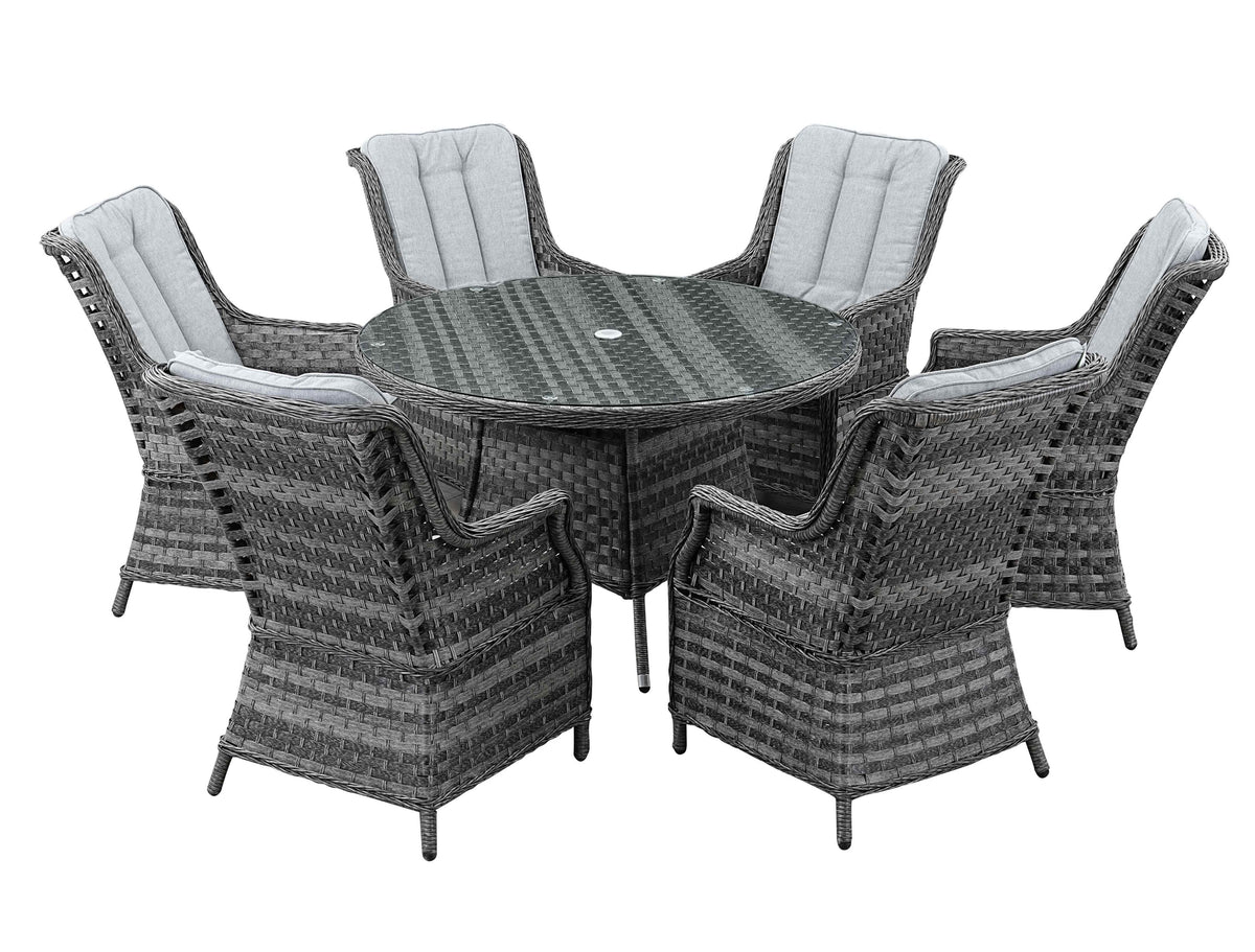 Icon Luxury 6 Seater Round Rattan Dining Set - Light Grey