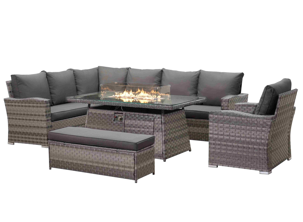 Icon Luxury Rattan Left Hand Corner Sofa Chair Bench and Fire Pit Table - Dark Grey Rattan Furniture MaxiFurn 