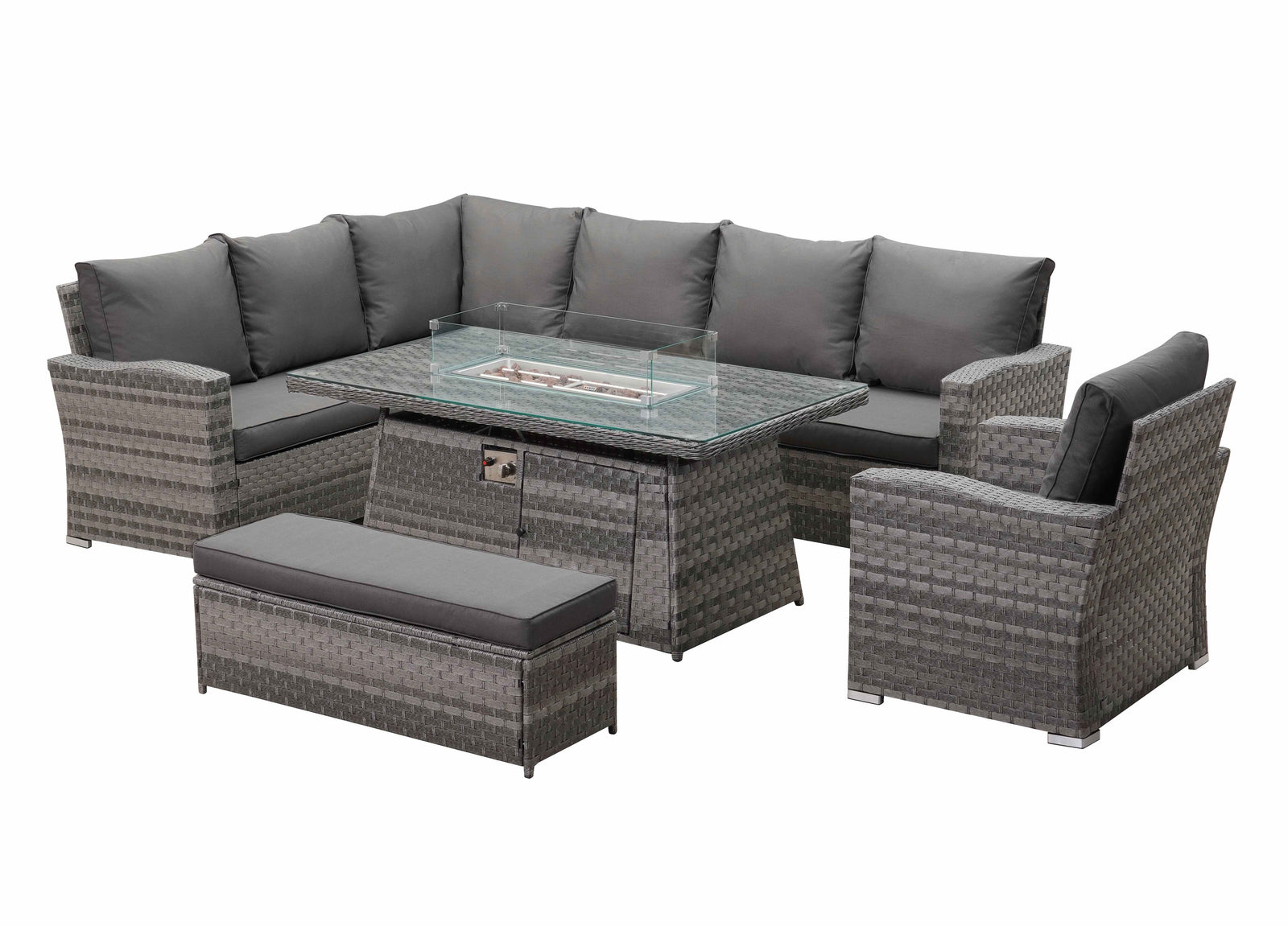 Icon Luxury Rattan Left Hand Corner Sofa Chair Bench and Fire Pit Table - Dark Grey Rattan Furniture MaxiFurn 