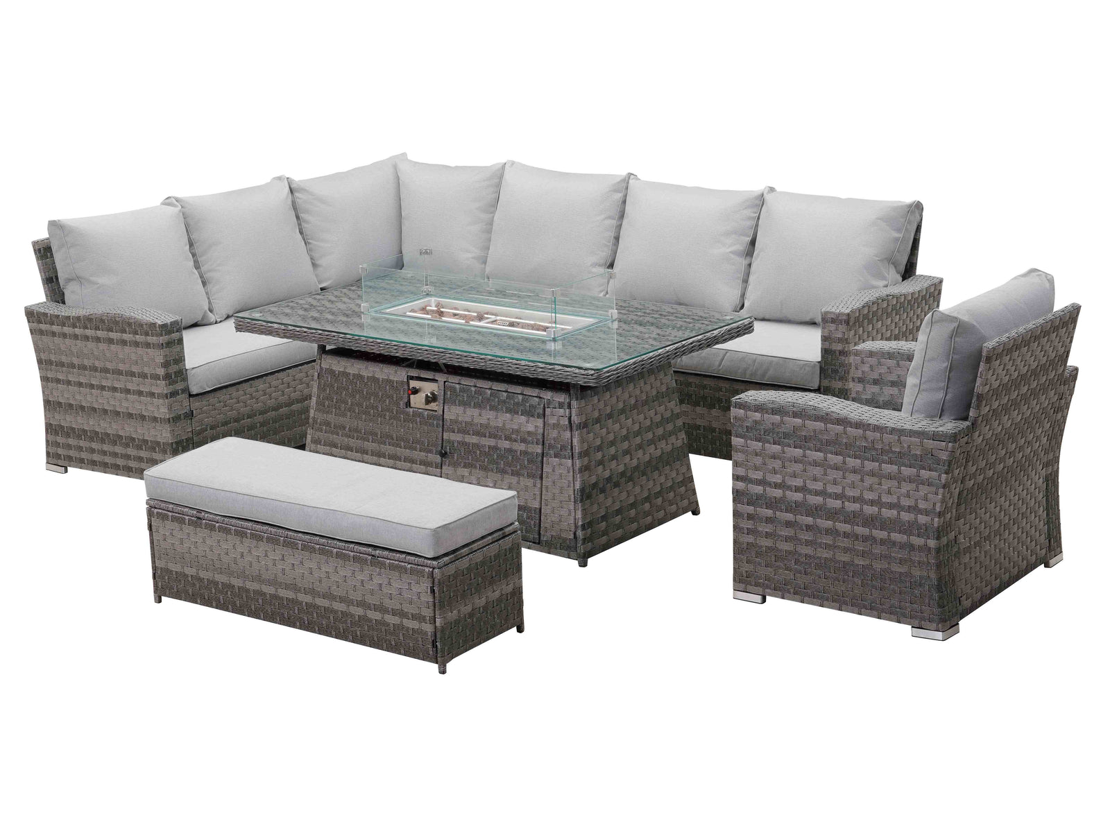 Icon Luxury Rattan Left Hand Corner Sofa Chair Bench and Fire Pit Table - Light Grey Rattan Furniture MaxiFurn 