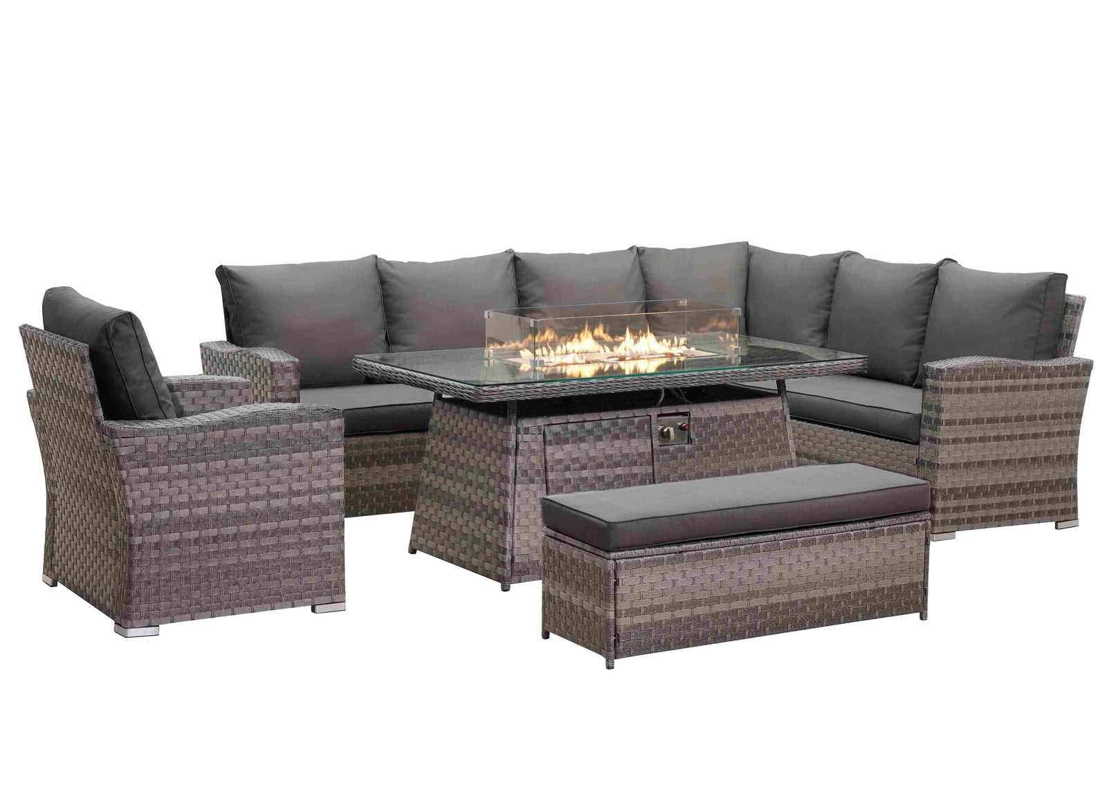 Icon Luxury Rattan Right Hand Corner Sofa Chair Bench and Fire Pit Table - Dark Grey Rattan Furniture MaxiFurn 