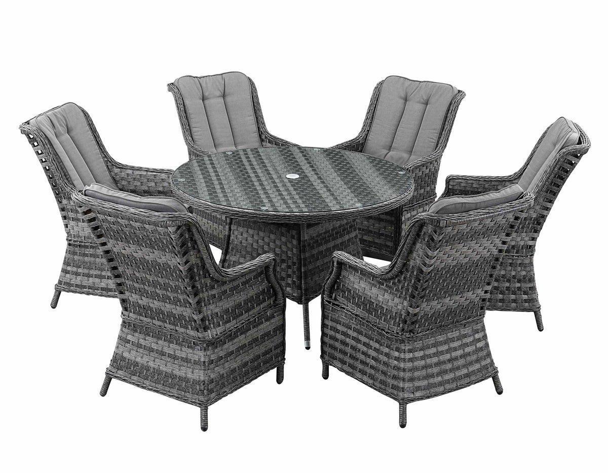 Icon Luxury 6 Seater Round Rattan Dining Set - Dark Grey