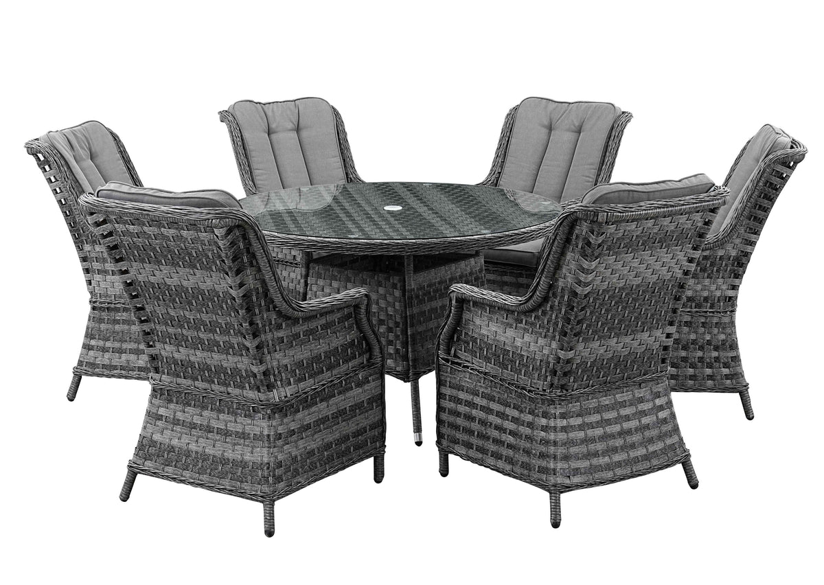 Icon Luxury 6 Seater Round Rattan Dining Set - Dark Grey