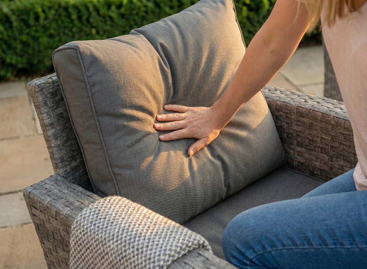 Icon Luxury Rattan Left Hand Corner Sofa Chair Bench and Fire Pit Table - Dark Grey