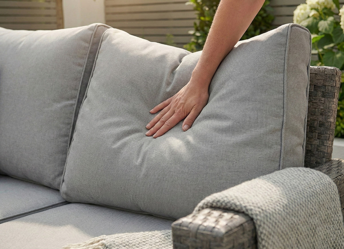 Icon Luxury Rattan Left Hand Corner Sofa Chair Bench and Fire Pit Table - Light Grey