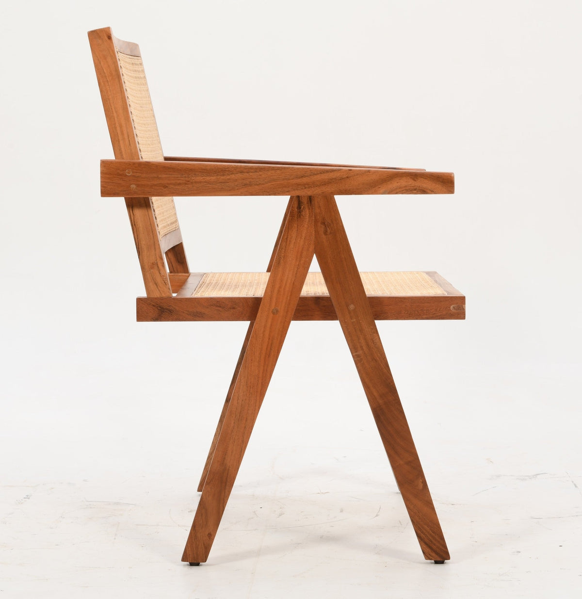Pierre Jeanneret Solid Acacia Wood Dining Chair with Armrest | Natural &amp; Cane Dining Chair Casa Maria Designs 