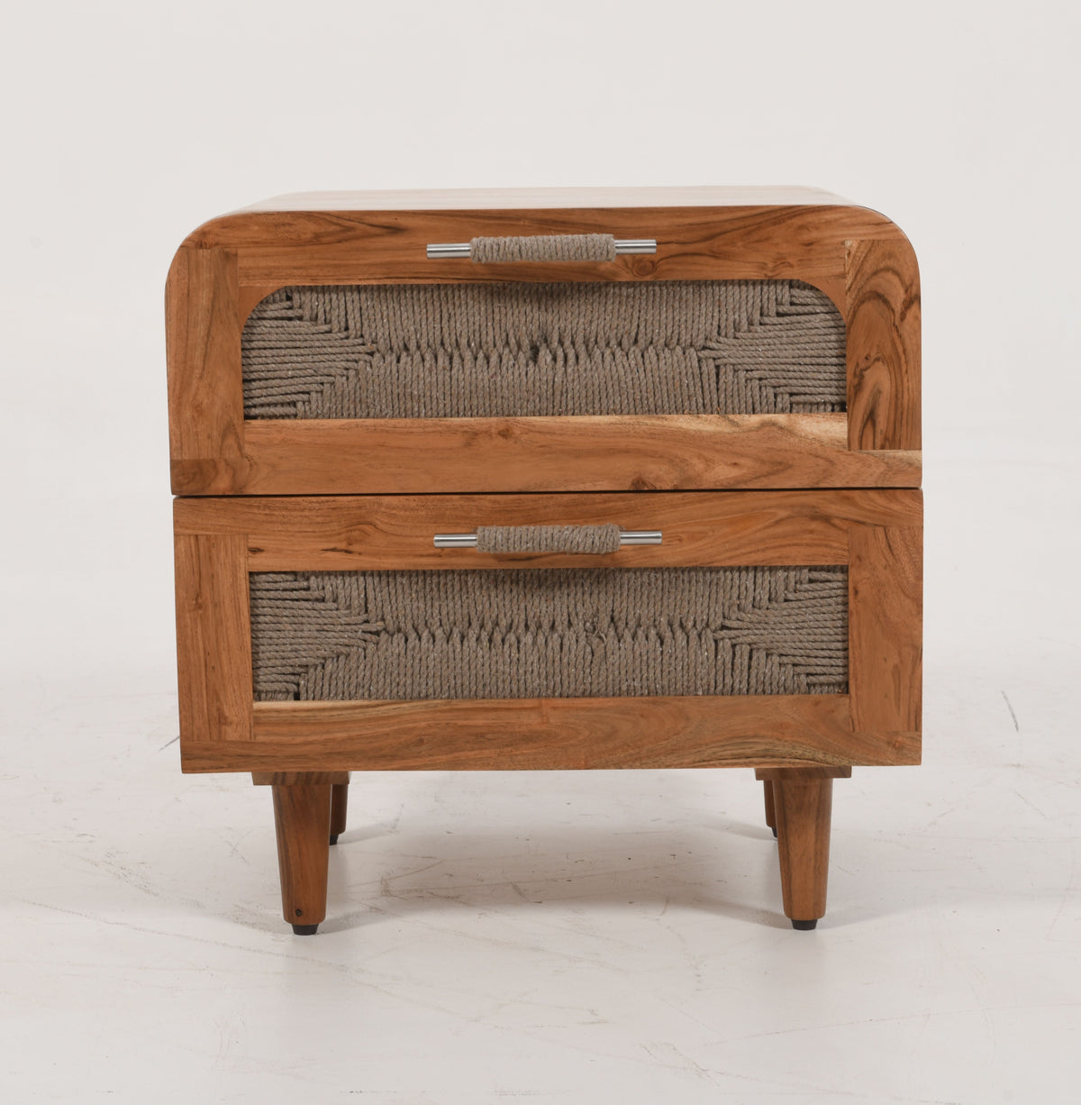 Kota 2 Drawer Bedside Cabinet Table - Solid Acacia Wood &amp; Handwoven Cord
