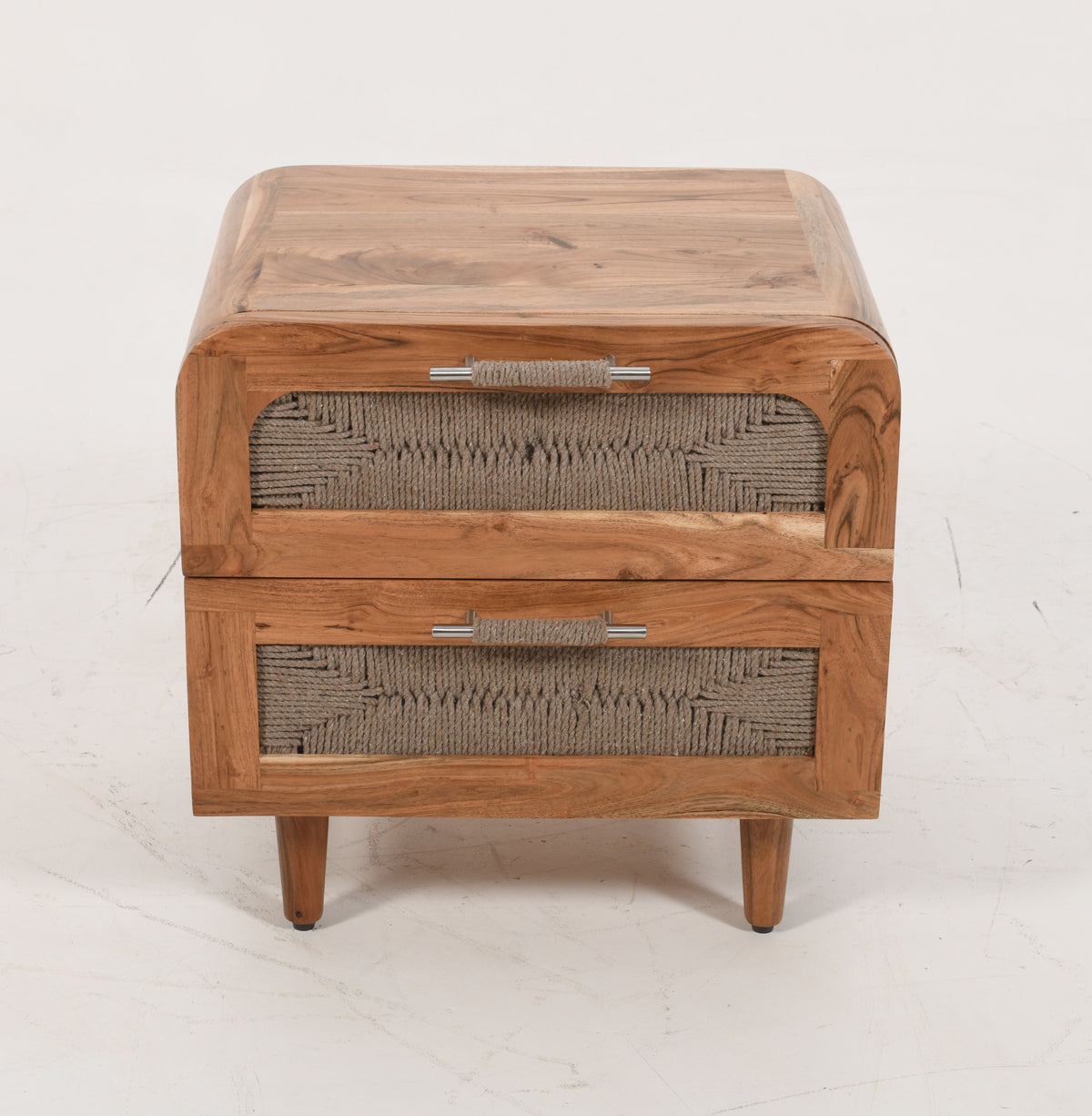 Kota 2 Drawer Bedside Cabinet Table - Solid Acacia Wood &amp; Handwoven Cord