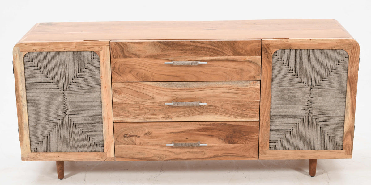 Kota 3 Drawer 2 Door Sideboard - Acacia Wood &amp; Handwoven Cord