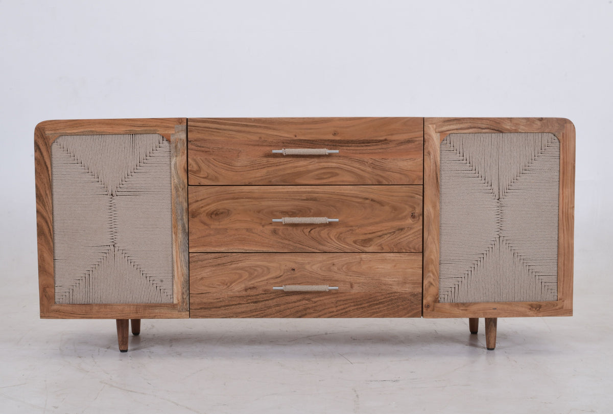 Kota 3 Drawer 2 Door Sideboard - Acacia Wood & Handwoven Cord