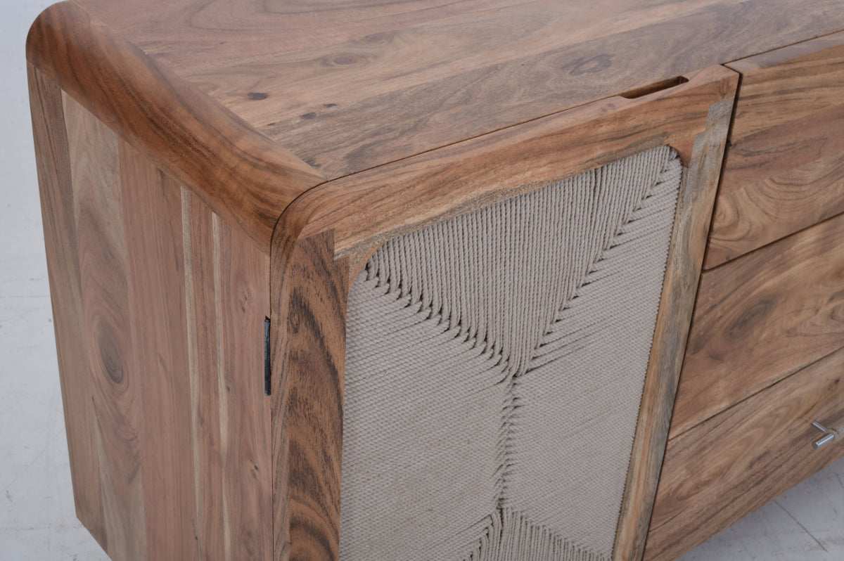 Kota 3 Drawer 2 Door Sideboard - Acacia Wood & Handwoven Cord