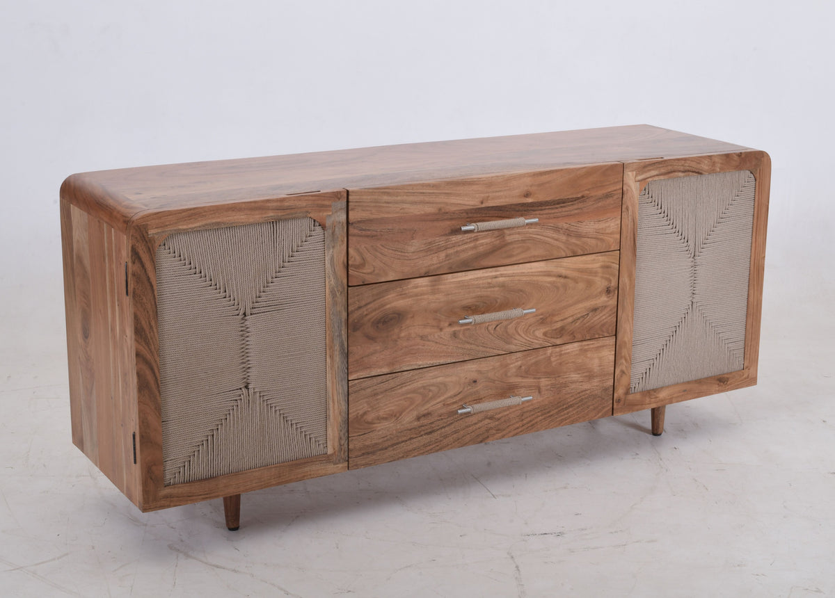 Kota 3 Drawer 2 Door Sideboard - Acacia Wood & Handwoven Cord