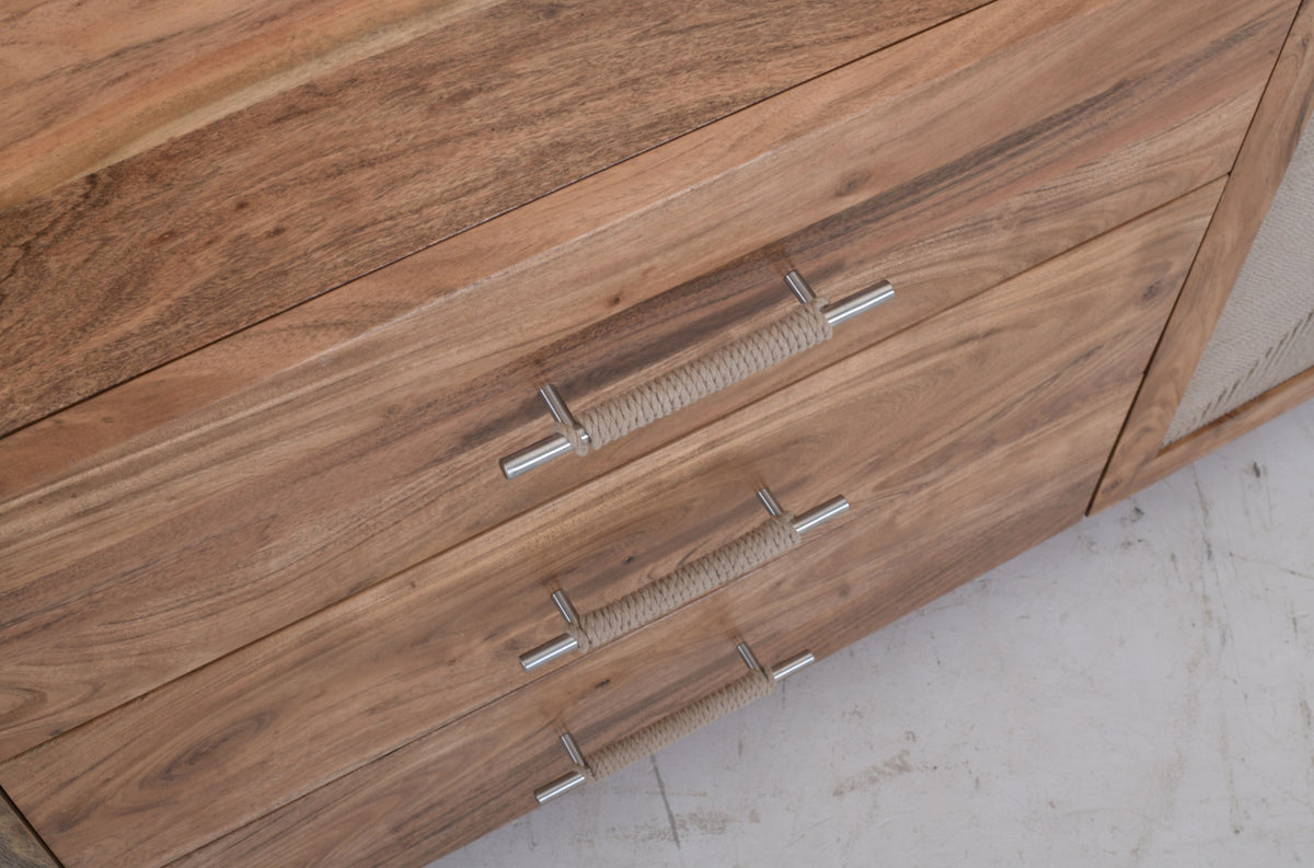 Kota 3 Drawer 2 Door Sideboard - Acacia Wood & Handwoven Cord