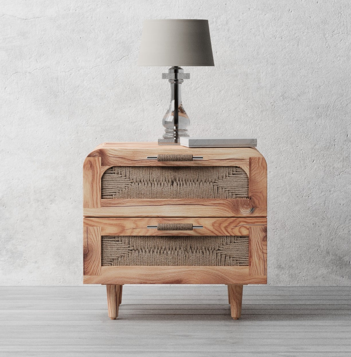 Kota 2 Drawer Bedside Table - Solid Acacia Wood &amp; Handwoven Cord