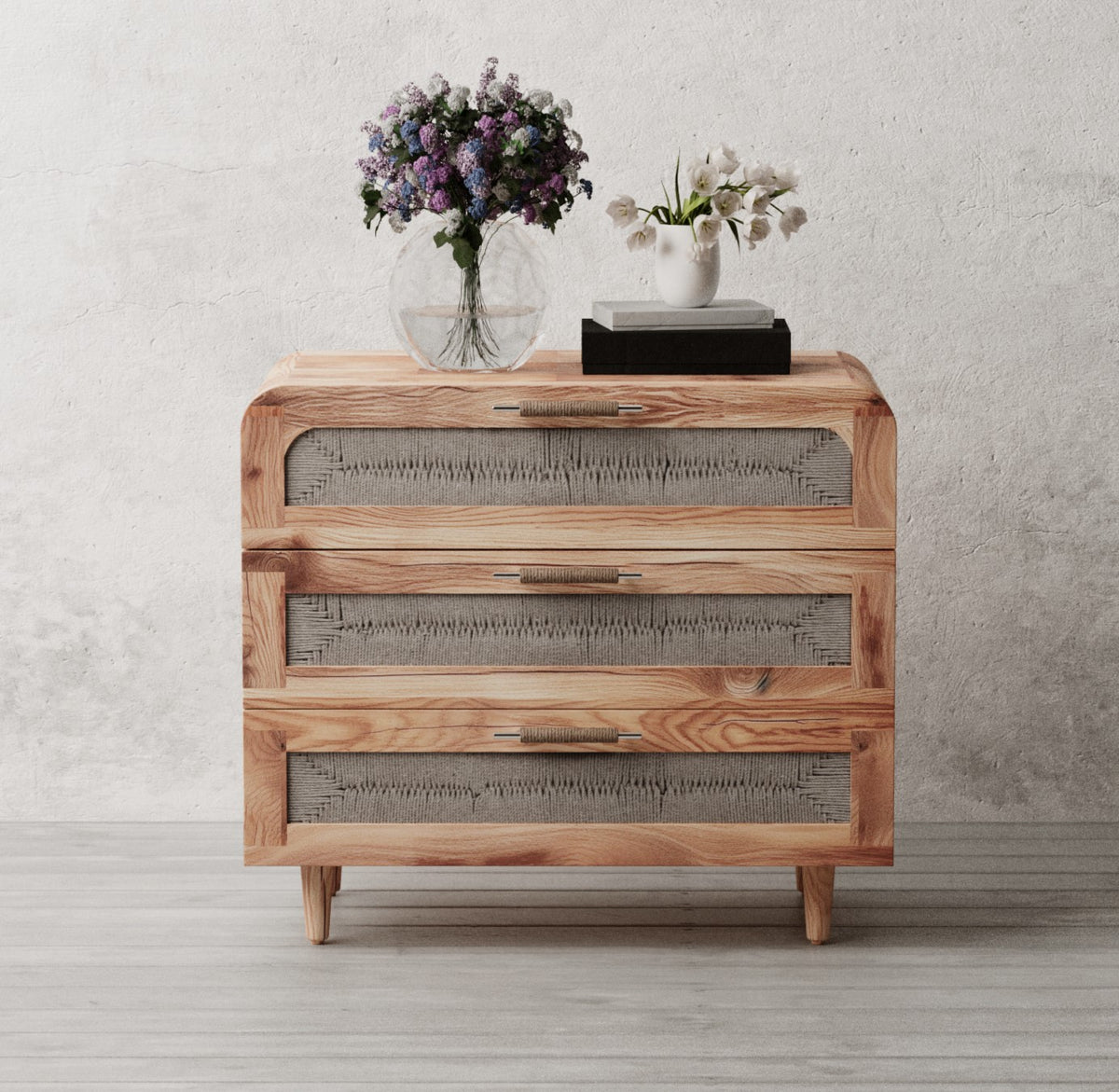 Kota 3 Drawer Chest of Drawers - Acacia Wood &amp; Handwoven Cord