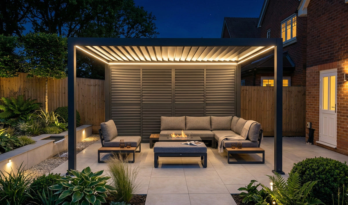 4M Aluminium Shuttered Louvre Sliding Door System – LuxShade™ Pergola