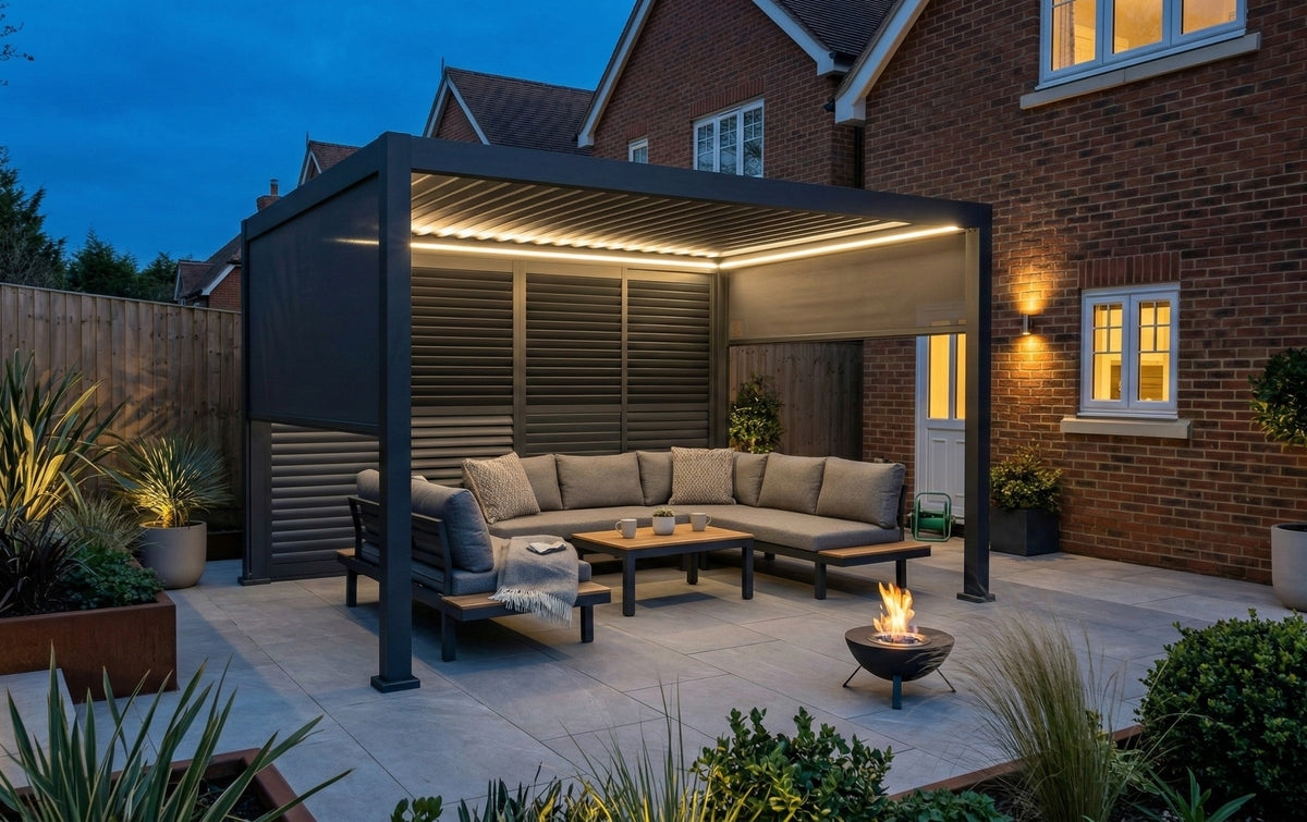 4M Aluminium Shuttered Louvre Sliding Door System – LuxShade™ Pergola