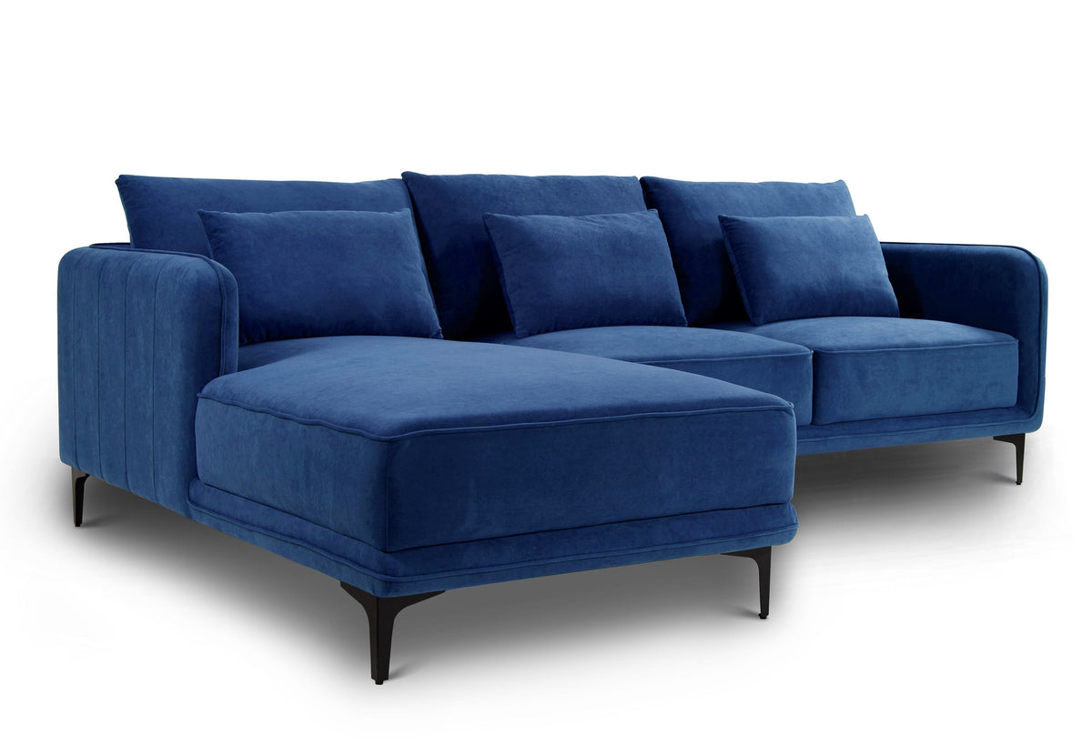 Leon Left Hand Chaise Corner Sofa | Navy Blue Plush Velvet Sofas Casa Maria Designs 