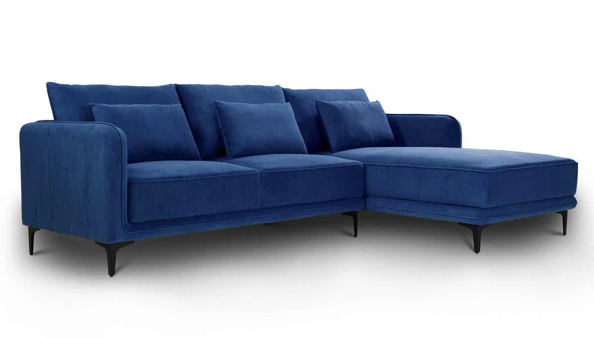 Leon Right Hand Chaise Corner Sofa | Navy Blue Plush Velvet Sofas Casa Maria Designs 