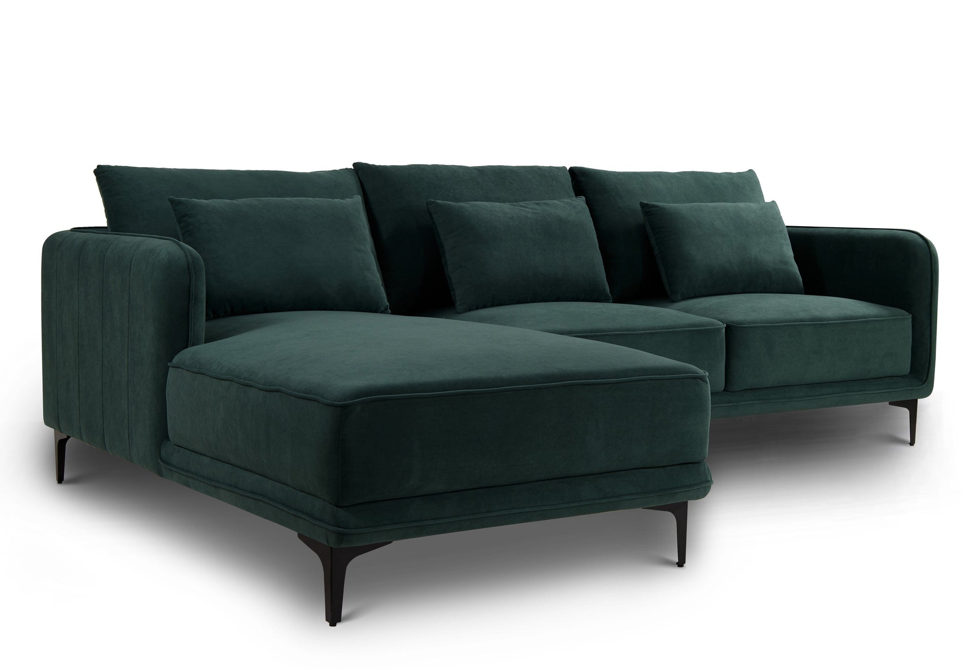 Leon Left Hand Chaise Corner Sofa | Dark Green Plush Velvet Sofas Casa Maria Designs 
