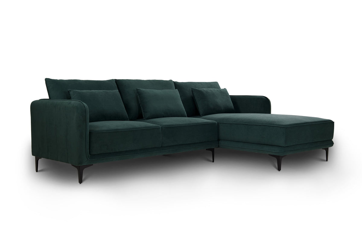 Leon Right Hand Chaise Corner Sofa | Dark Green Plush Velvet Sofas Casa Maria Designs 