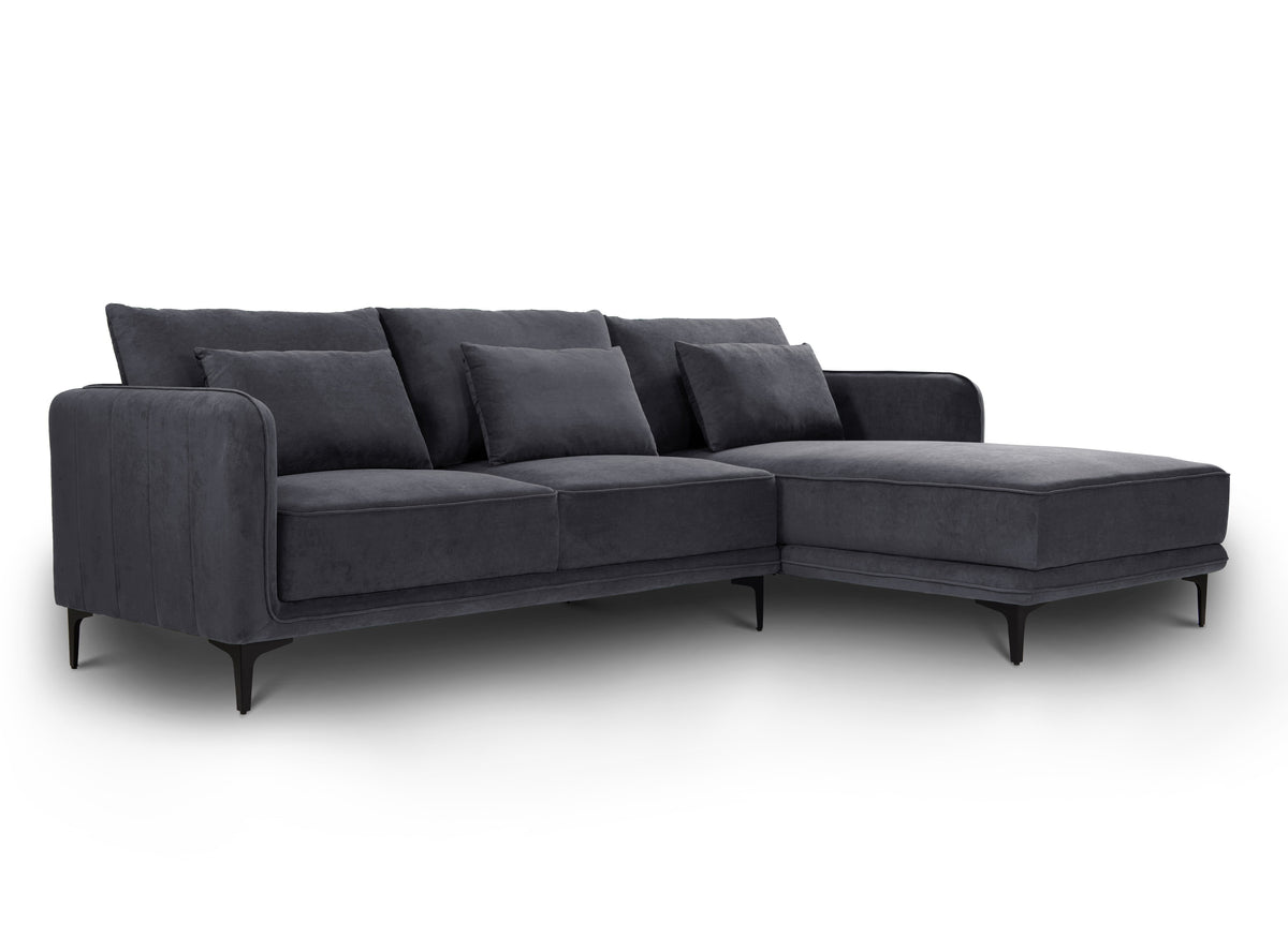 Leon Right Hand Chaise Corner Sofa | Grey Plush Velvet Sofas Casa Maria Designs 