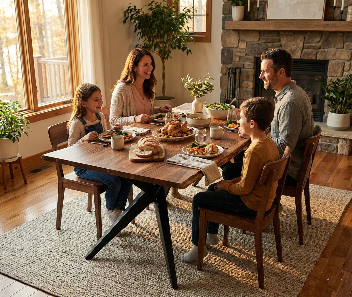 Live Edge Solid Acacia Wood Dining Table | Airloft Legs - 180cms