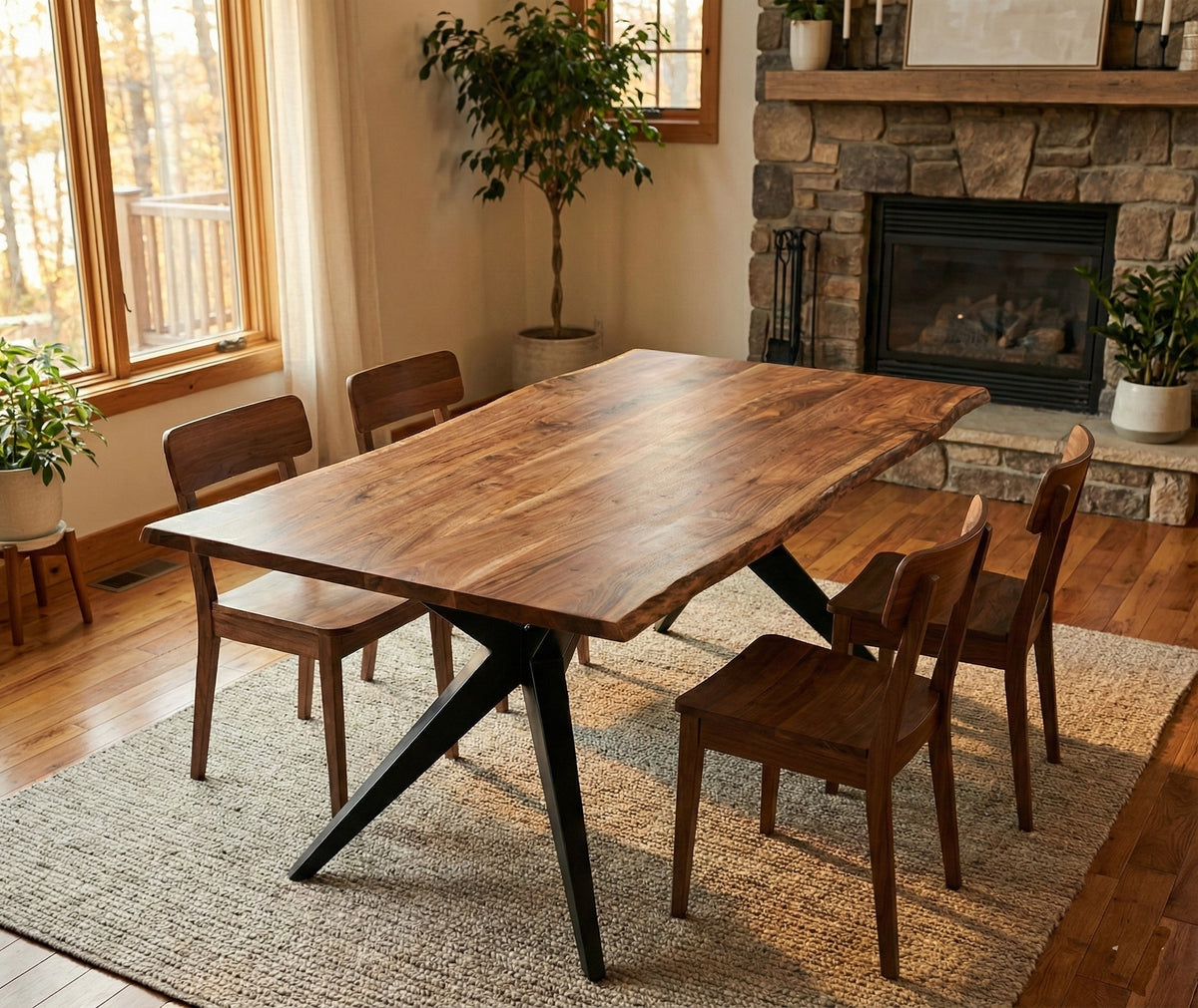 Live Edge Solid Acacia Wood Dining Table | Airloft Legs - 180cms