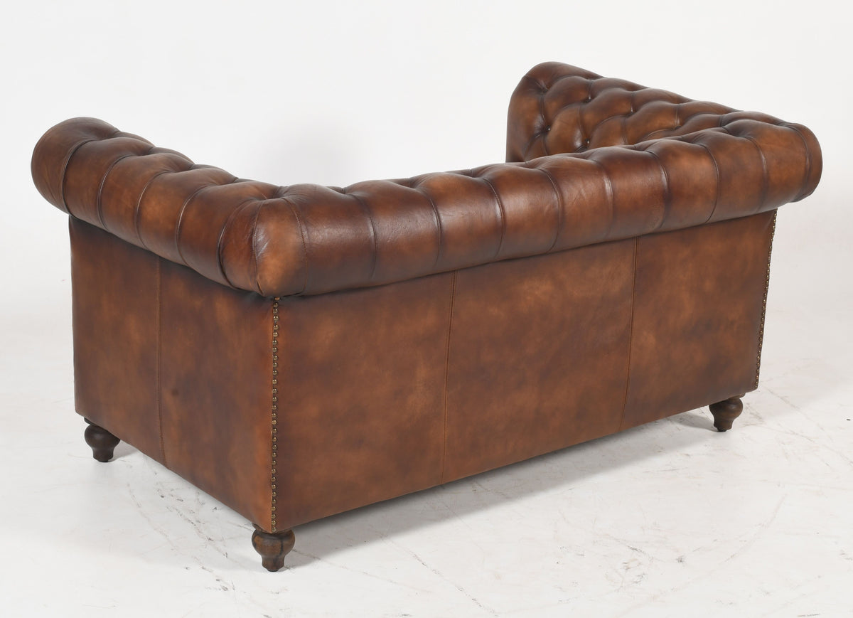 Louis 2 Seater Chesterfield Sofa Settee | Brown Real Genuine Leather