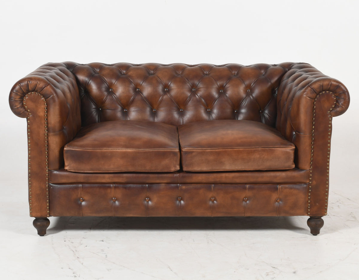 Louis 2 Seater Chesterfield Sofa Settee | Brown Real Genuine Leather