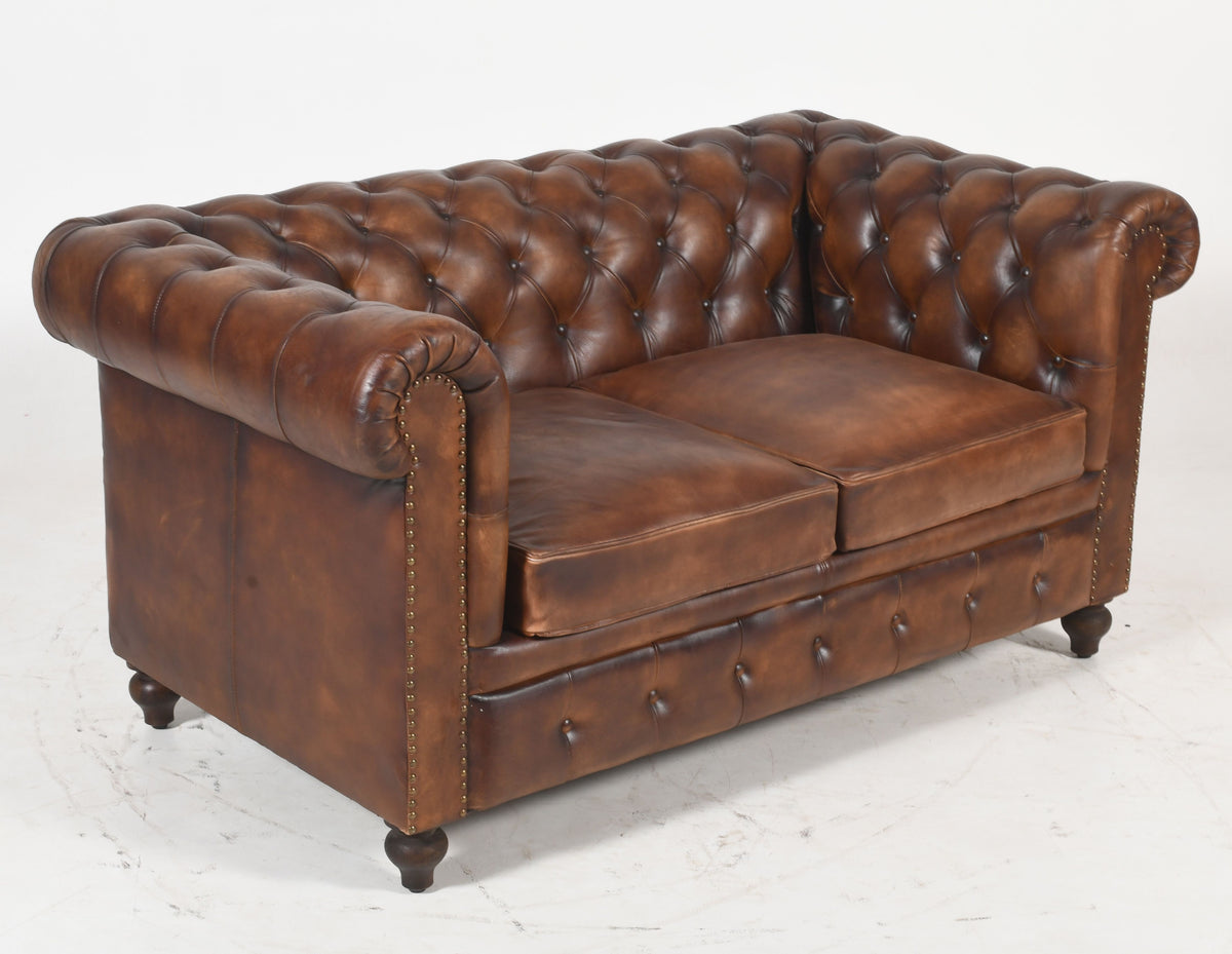 Louis 2 Seater Chesterfield Sofa Settee | Brown Real Genuine Leather