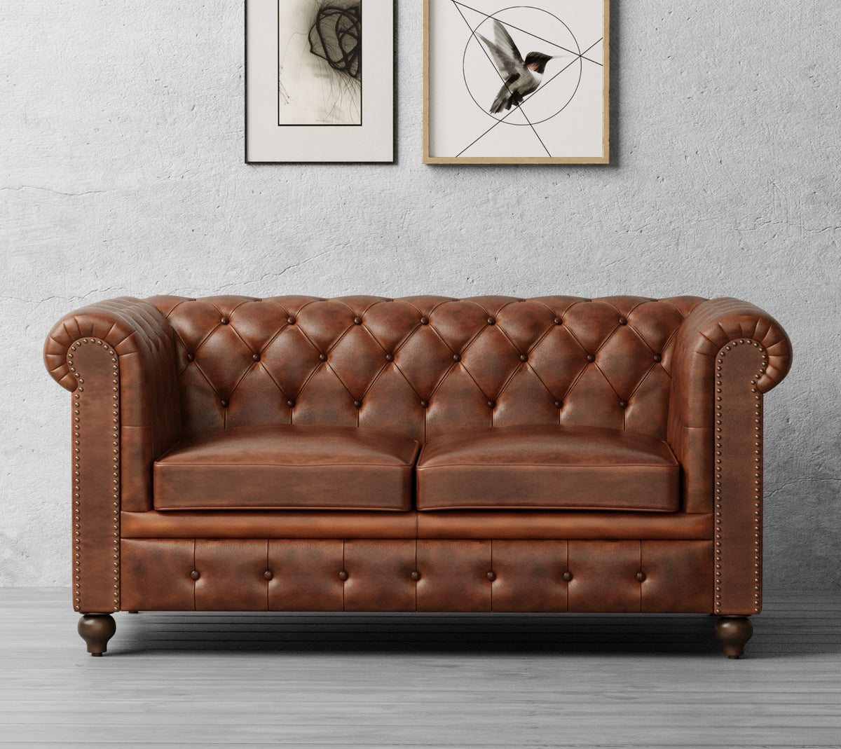 Louis 2 Seater Chesterfield Sofa Settee | Brown Real Genuine Leather