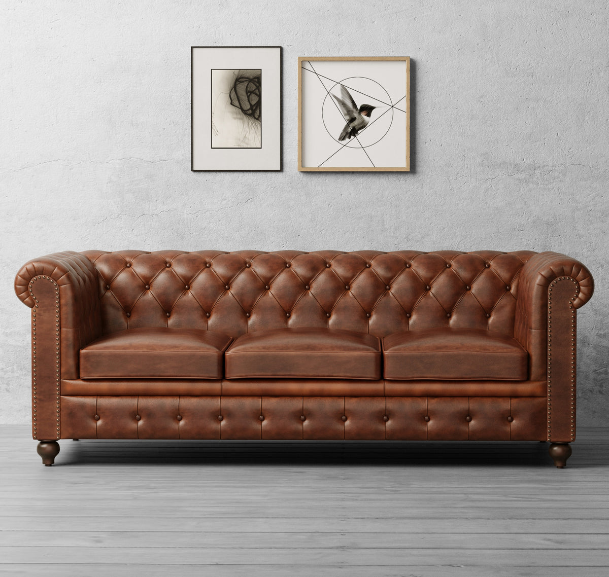 Louis 3 Seater Chesterfield Sofa Settee | Brown Real Genuine Leather