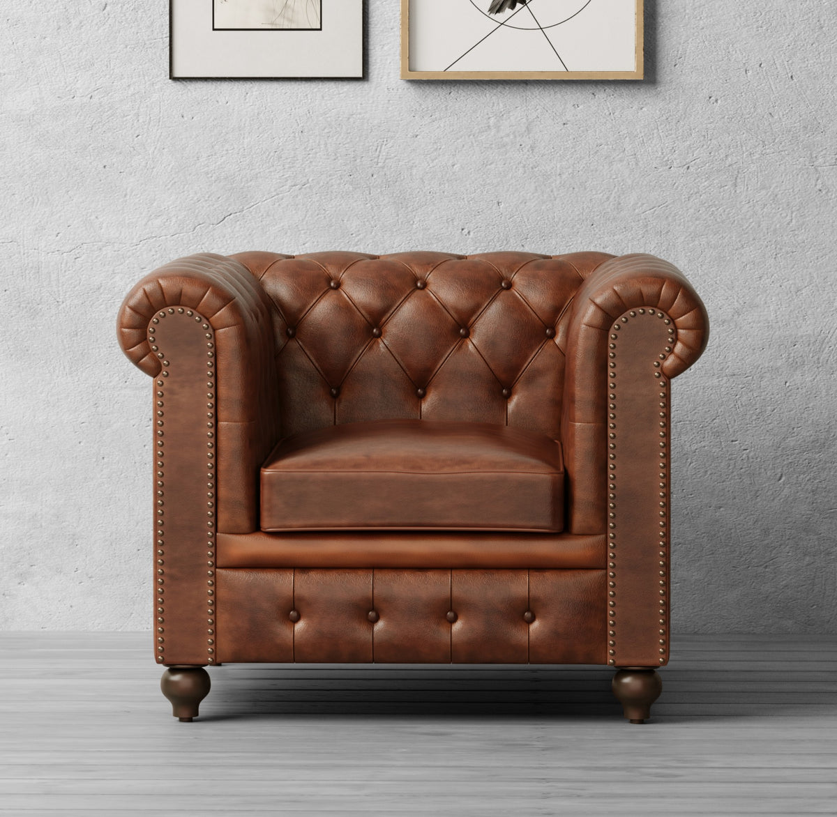 Louis Chesterfield Armchair | Brown Real Genuine Leather