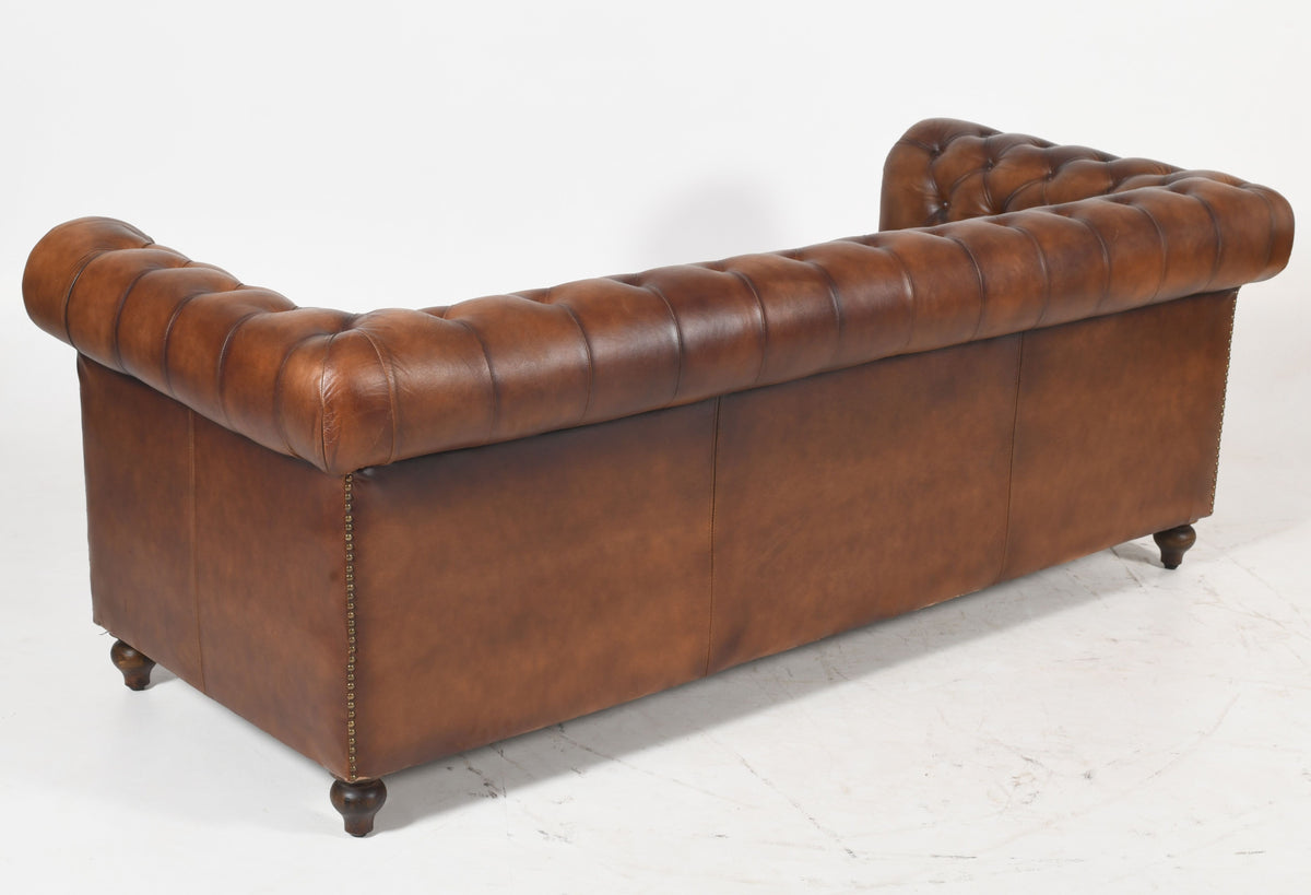 Louis 3 Seater Chesterfield Sofa Settee | Brown Real Genuine Leather