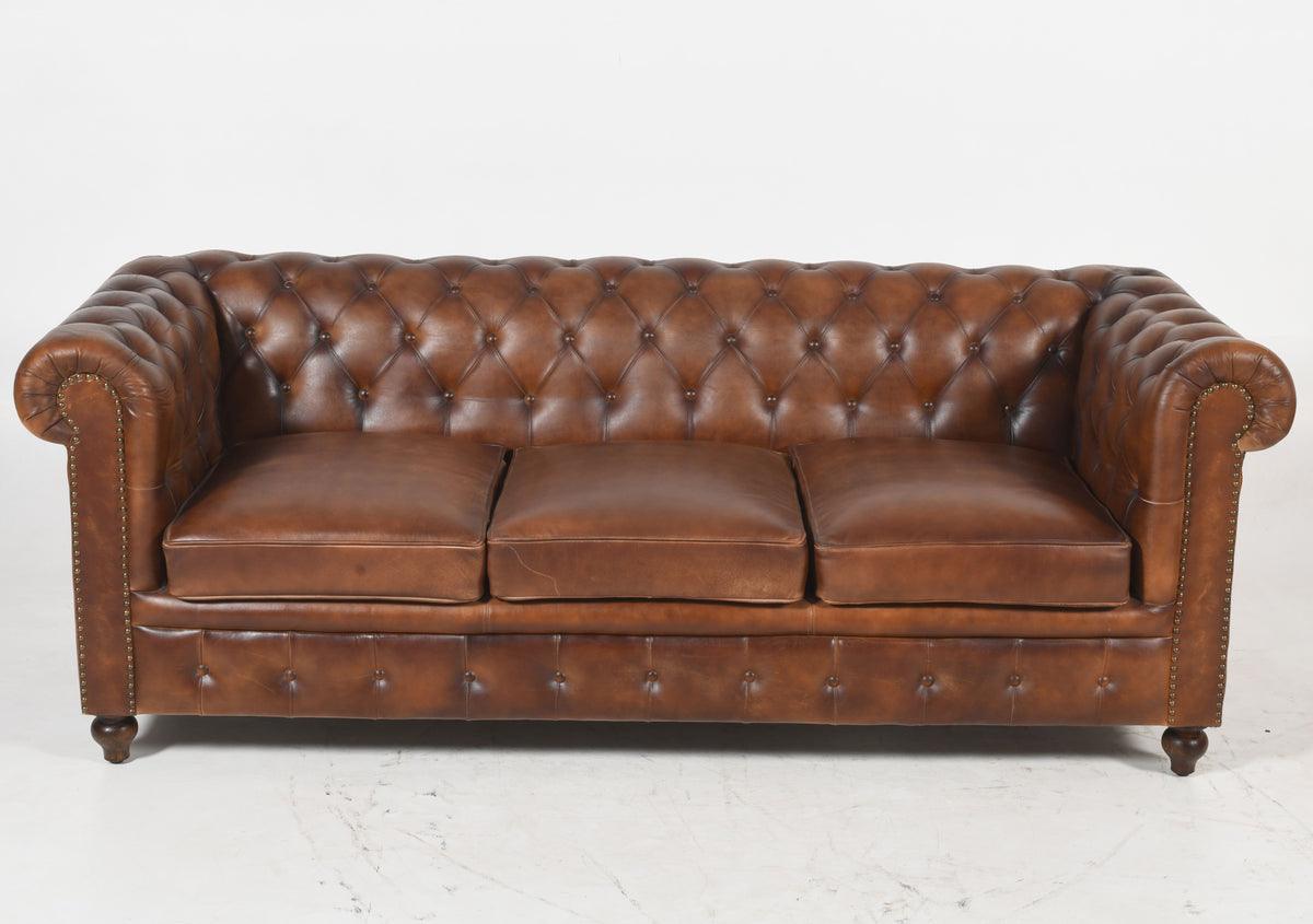 Louis 3 Seater Chesterfield Sofa Settee | Brown Real Genuine Leather