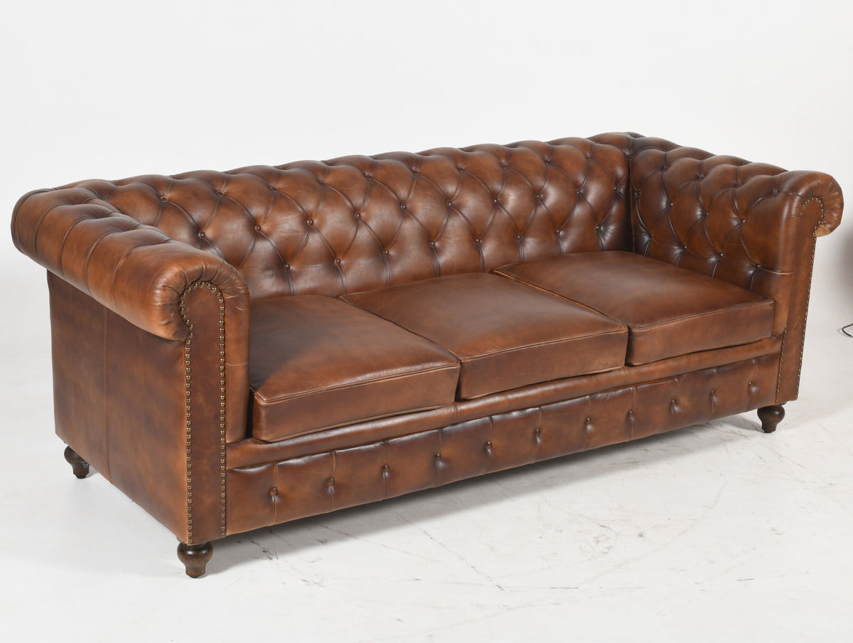 Louis 3 Seater Chesterfield Sofa Settee | Brown Real Genuine Leather