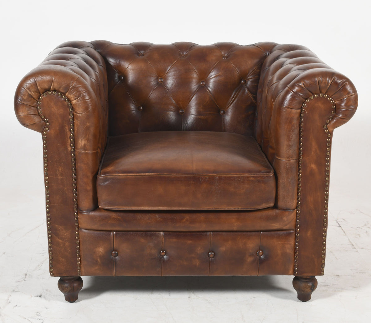 Louis Chesterfield Armchair | Brown Real Genuine Leather