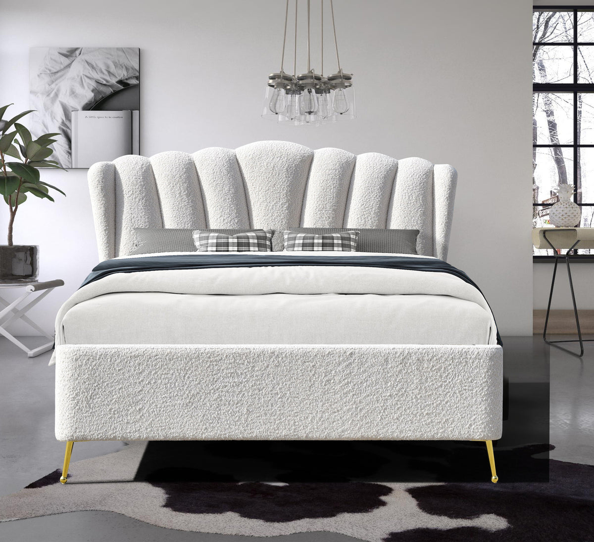 Luna Ottoman Storage Bed - Bouclé "Teddy" Fabric - Size: 4ft 6" Double ...