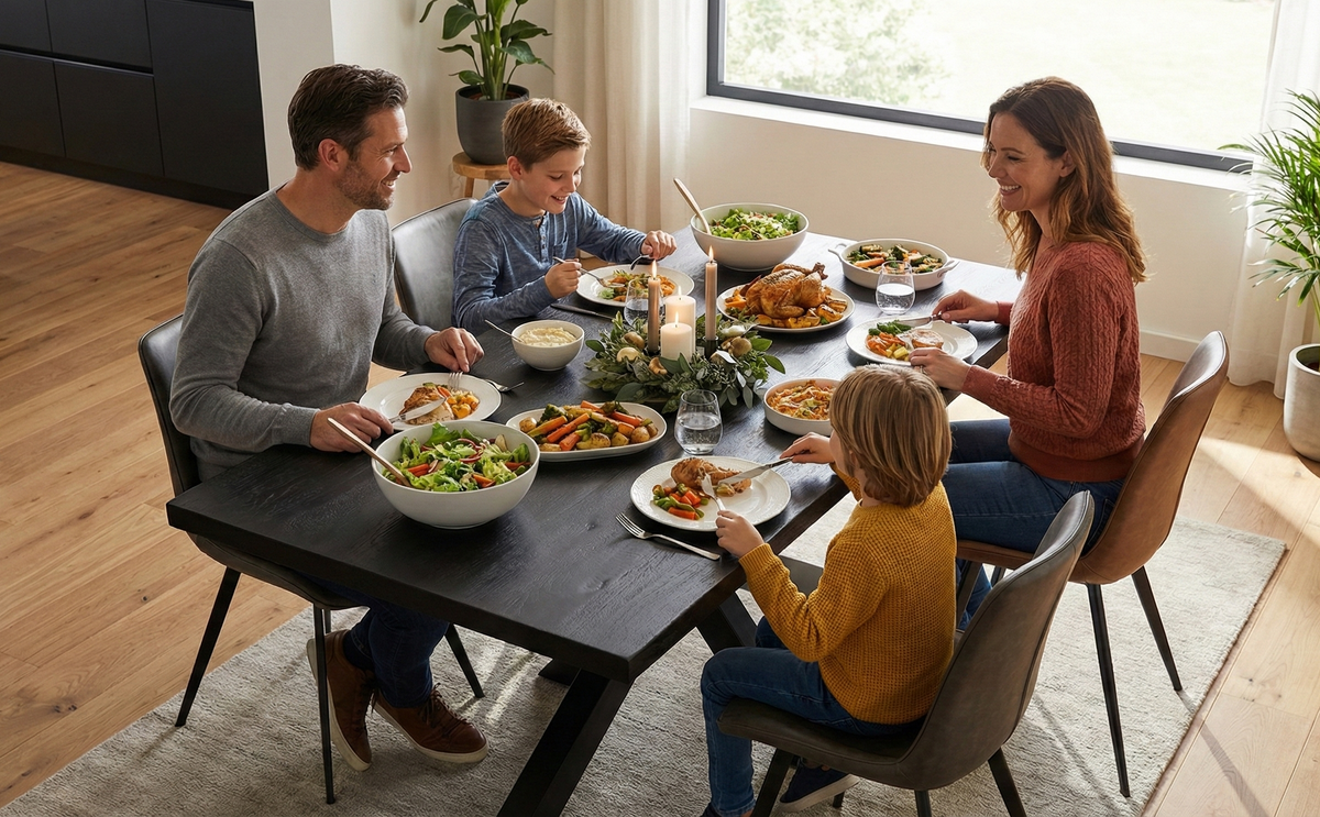 Rectangle Solid Mango Wood (Black Stained) Dining Table | Black Iron X Base - 160cms