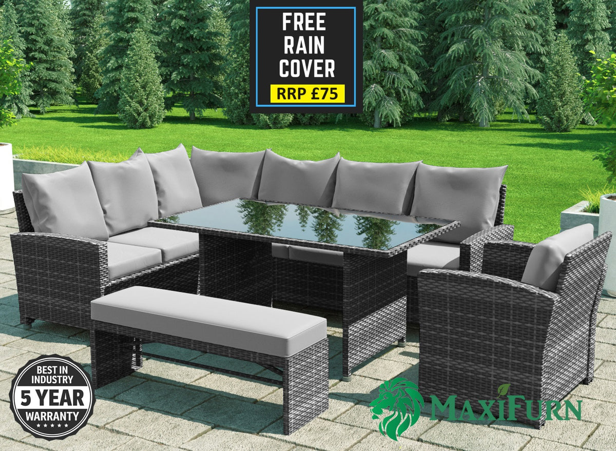 Miami Rattan Garden Furniture Set - Left Hand Corner Sofa | Mixed Grey / Light