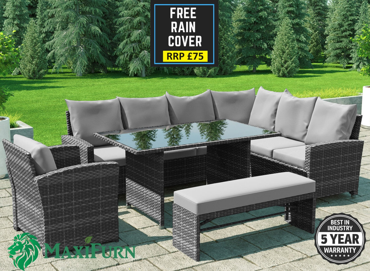 Miami Rattan Garden Furniture Set - Right Hand Corner Sofa | Mixed Grey / Light