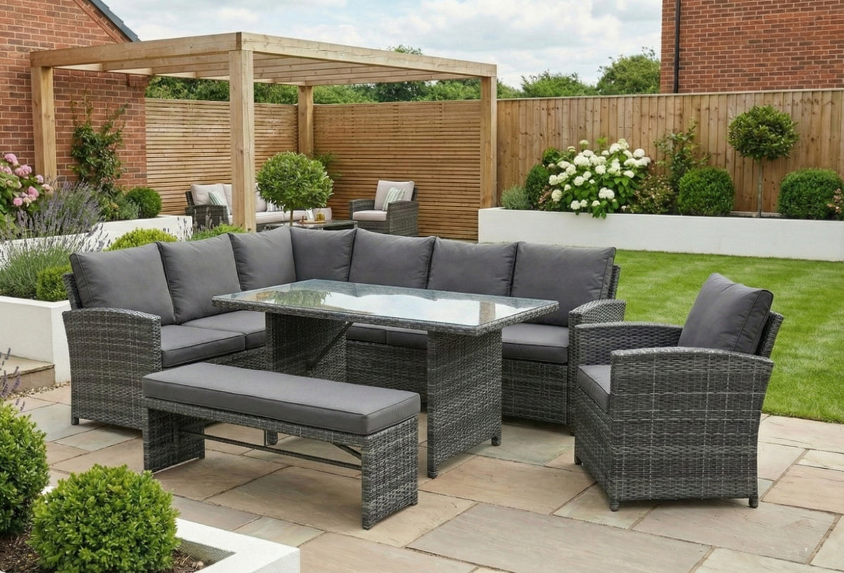 Miami Rattan Garden Furniture Set - Left Hand Corner Sofa | Mixed Grey / Dark