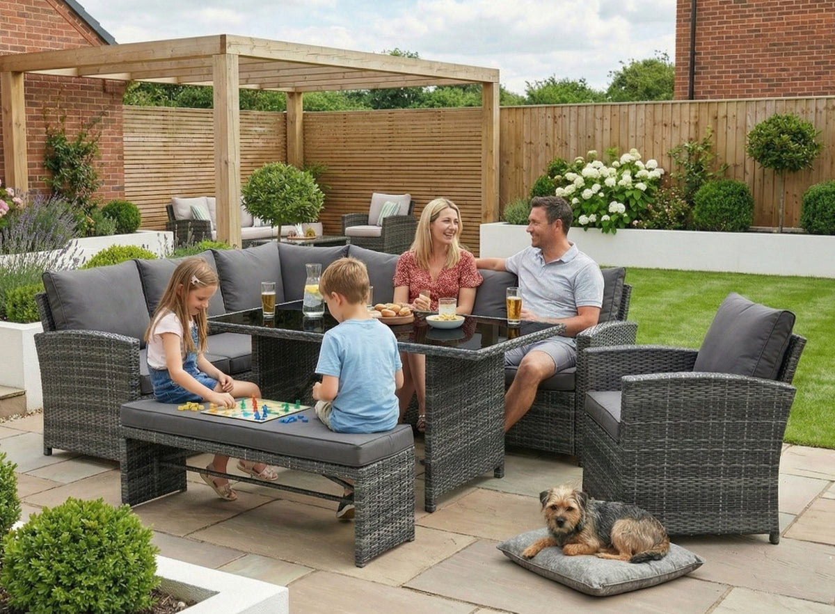 Miami Rattan Garden Furniture Set - Left Hand Corner Sofa | Mixed Grey / Dark