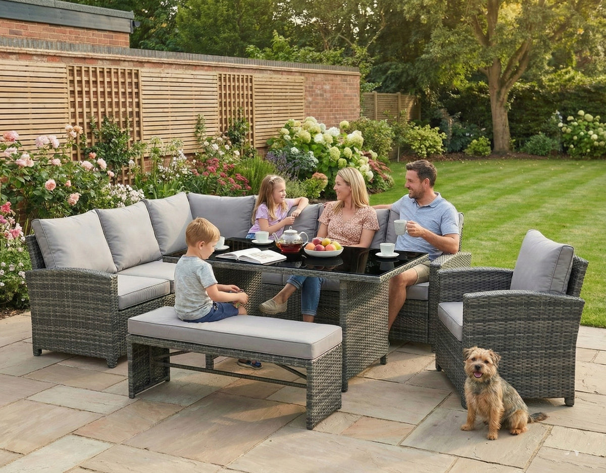 Miami Rattan Garden Furniture Set - Left Hand Corner Sofa | Mixed Grey / Light