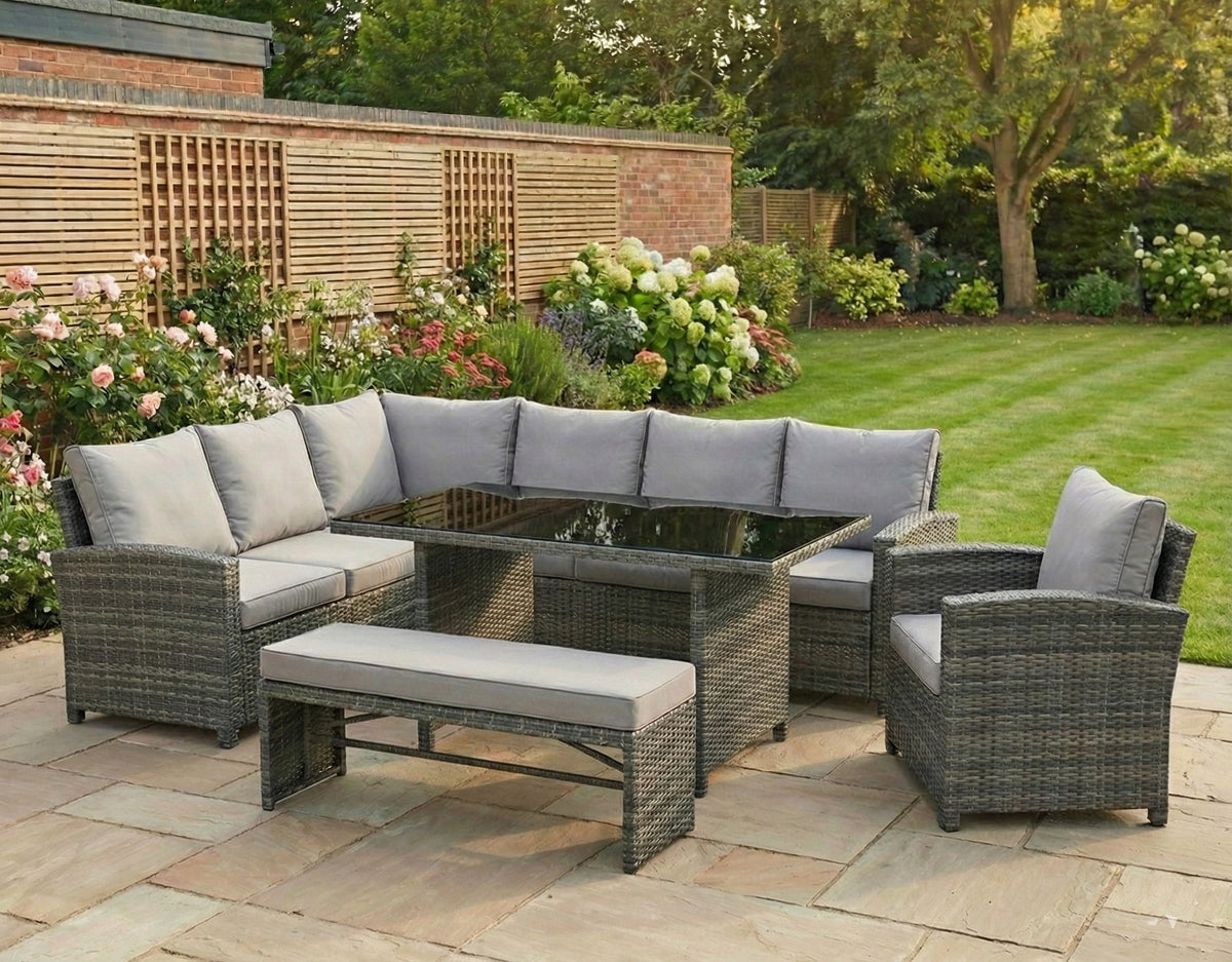 Miami Rattan Garden Furniture Set - Left Hand Corner Sofa | Mixed Grey / Light