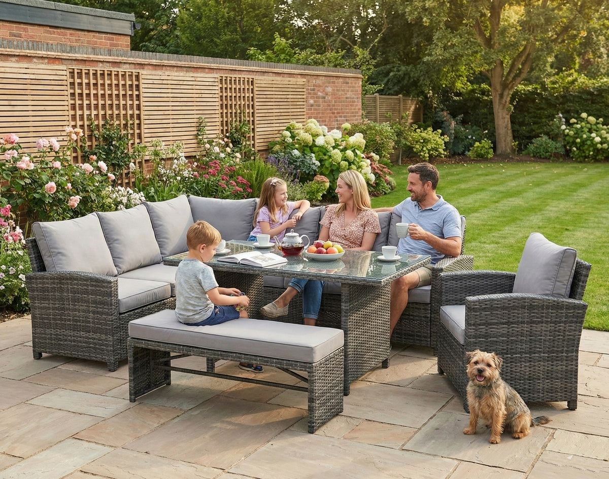 Miami Rattan Garden Furniture Set - Left Hand Corner Sofa | Mixed Grey / Light