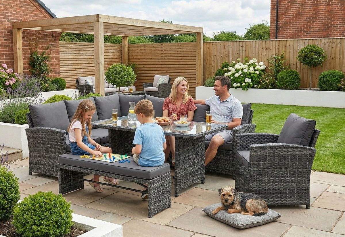 Miami Rattan Garden Furniture Set - Left Hand Corner Sofa | Mixed Grey / Dark